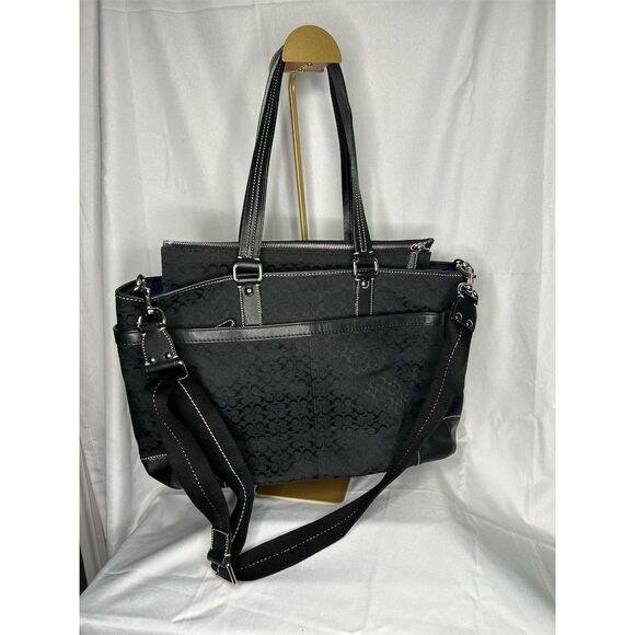 Coach Women's Black Canvas & Leather Tote Bag with Dust Bag EUC - Picture 2 of 16